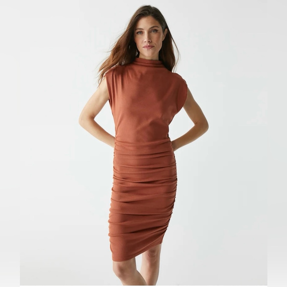 MICHAEL STARS NWT GIA MOCK NECK POWER SHOULDER DRESS